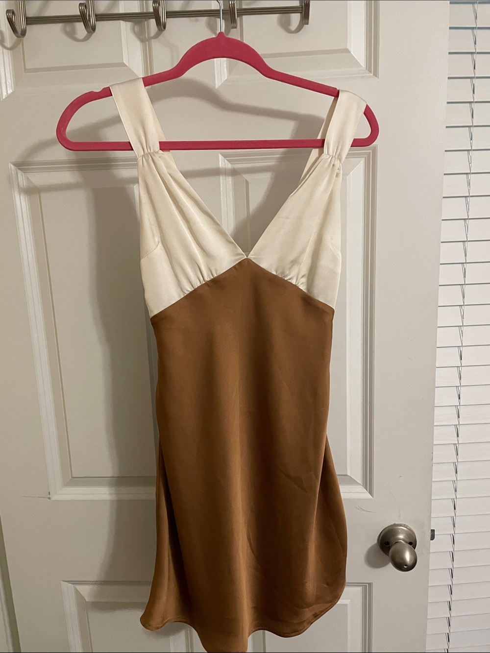 Abercrombie & Fitch Ivory and Brown Two-Tone Slip Mini Dress